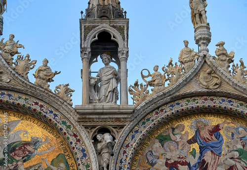 Fragmental view of the facade of San Marco Basilica. Venice, Italy