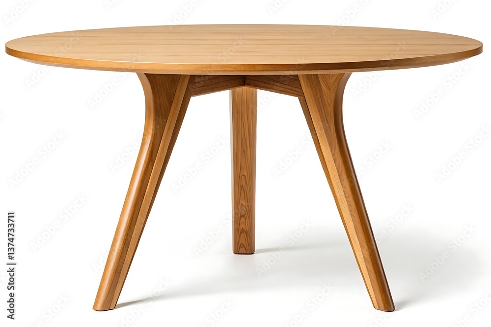 A sleek, modern round dining table crafted from rich oak wood, showcasing clean lines and a minimalist design with subtly tapered legs. A sleek, modern round dining table crafted from rich oak wood, showcasing clean lines and a minimalist design with subtly tapered legs.