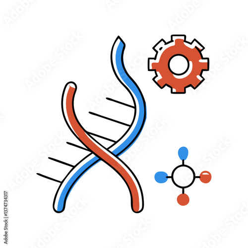 NAD+ molecular structure with DNA helix and gears 