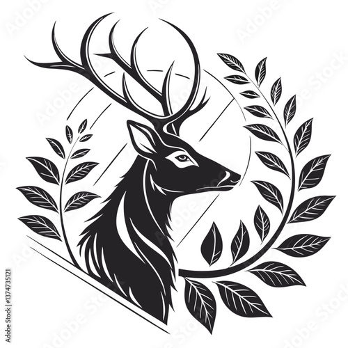 Deer muzzle head hunting camping monochrome vintage icon design vector illustration