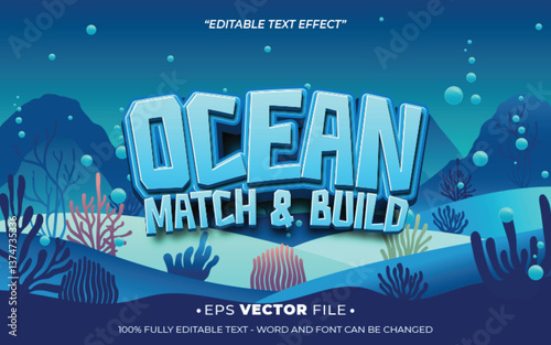 Ocean Match Build 3d text effect editable game title style