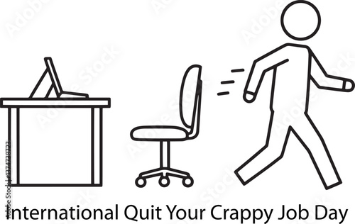 International Quit Your Crappy Job Day Line Art Illustration  