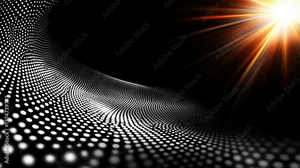 White dots on a dark background with a bright light emanating from the center White dots on a dark background with a bright light emanating from the center