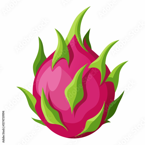 Colorful cartoon illustration of a dragon fruit on a white background, showcasing its unique shape and vibrant colors.