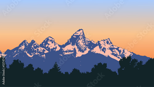Grand Teton Mountains Skyline at Sunrise with Golden Light