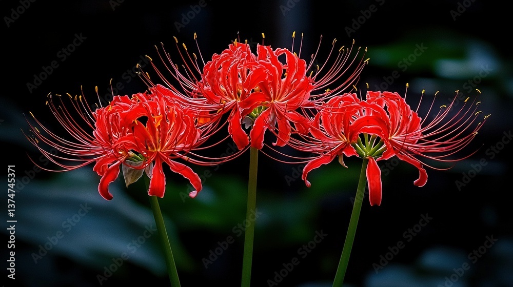 A cluster of vibrant red blossoms rests alongside one another atop a verdant, leaf-covered meadow of lush grass A cluster of vibrant red blossoms rests alongside one another atop a verdant, leaf-covered meadow of lush grass