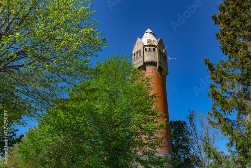 Bargationovsk Kaliningrad region Russia May 15 2022 Preussisch Eylau railway water tower summer view photo