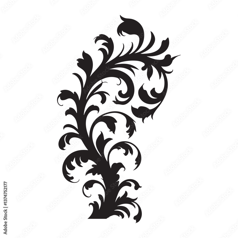 Fototapeta premium Elegant Floral Vine Design, Decorative Black Silhouette, Vector Illustration
