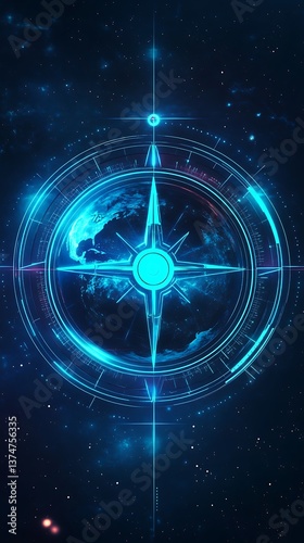 Sleek, modern compass design with a neon digital map picture