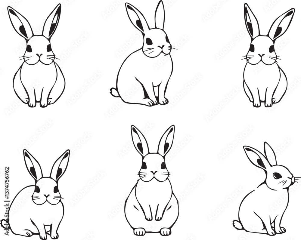 Fototapeta premium Set of rabbits. Hand drawn vector illustration 