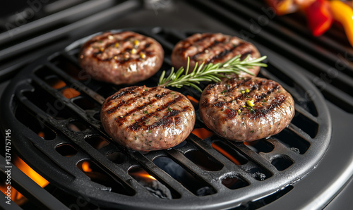 Obraz na płótnie Grill, dania mięsne na grilu, kiełbasa i kotlety w salonie