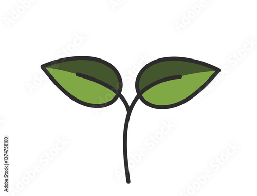 Sprouted plant with two leaves illustration in green colors. Spring, planting and nature design element. Isolated vector image
