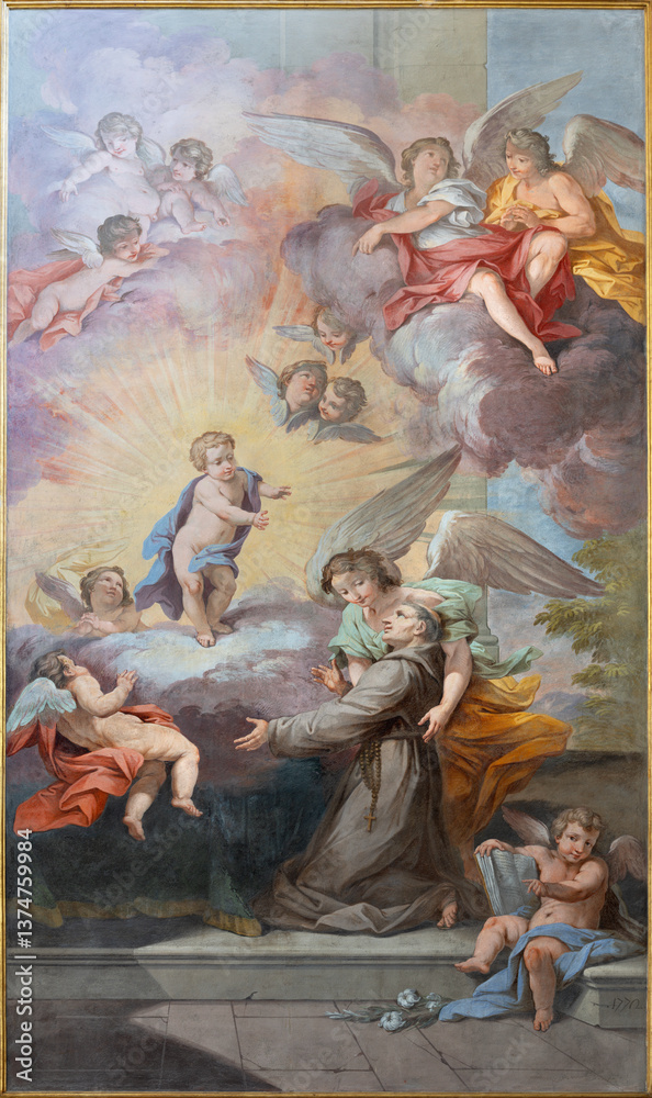 Obraz premium PISTOIA, ITALY - MARCH 16, 2025: The Fresco of St. Antony of Padua in church Basilica della Madonna dell'Umiltà from year 1770.