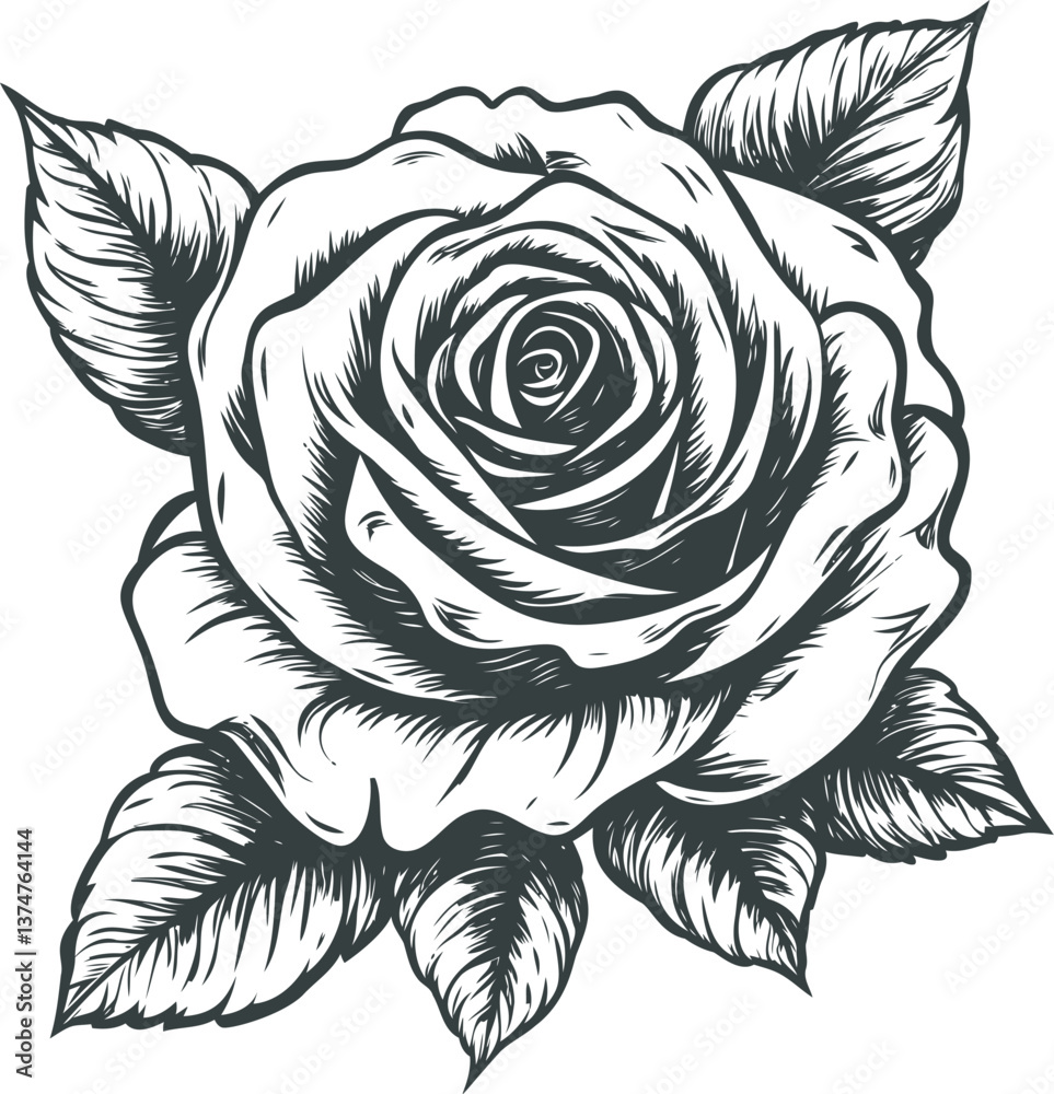 Black and white detailed rose illustration Black and white detailed rose illustration
