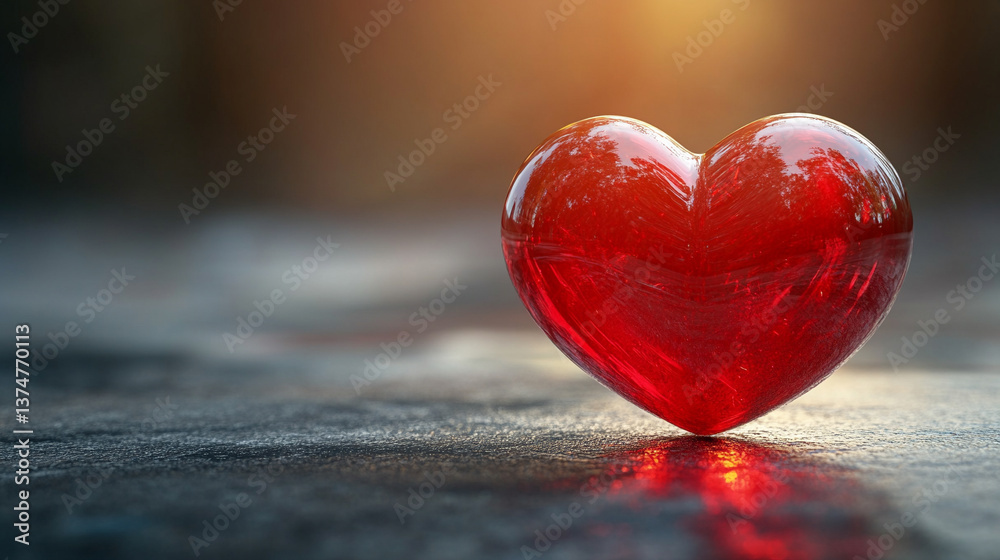 Fototapeta premium A modern, red glossy 3D heart symbolizing love, passion, and emotion, standing out against a clean, isolated background, evoking feelings of affection and connection
