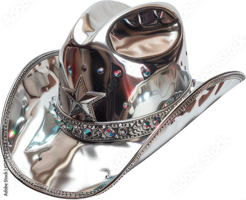Shiny Silver Cowboy Hat with Star Gemstones Western Fashion Accessory