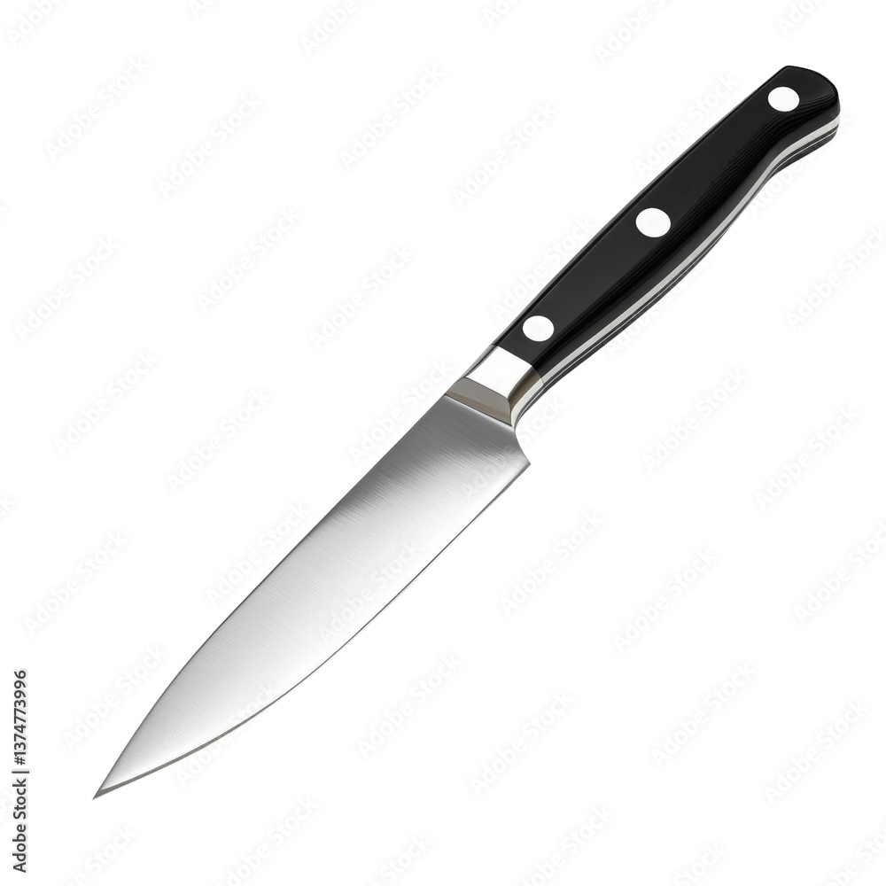 A sleek chef's knife with a polished blade and a comfortable black handle, ready for precise culinary creations against a clean white background. A sleek chef's knife with a polished blade and a comfortable black handle, ready for precise culinary creations against a clean white background.