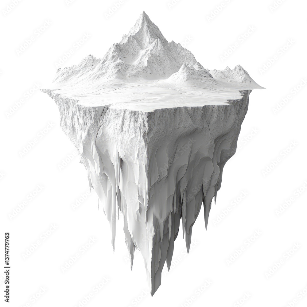 Obraz premium A solitary, snow-capped mountain peak, a majestic island adrift in a sea of white, a breathtaking isolated landscape rendered in stark monochrome.