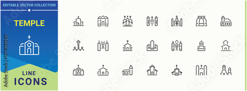 Temple line icon. Contain linear symbols faith, building, synagogue, religion and more. Church icon collection. Web icons pack. Pixel perfect. Vector collections.