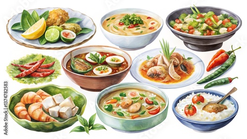 Watercolor collection of food isolate white background 
