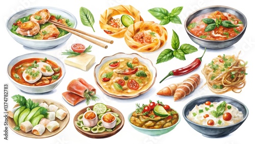 Watercolor collection of food isolate white background 