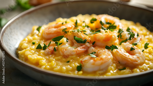 A delicate seafood risotto with saffron-infused broth and fresh herbs.