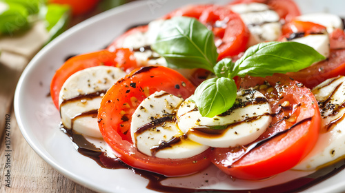 A fresh Caprese salad with sliced mozzarella tomatoes and basil.