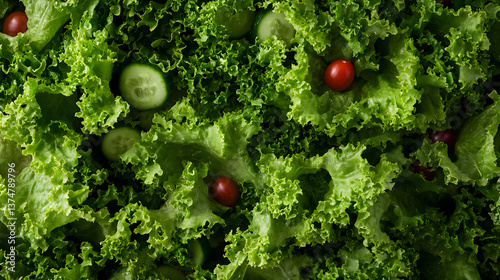 A fresh green salad with crisp lettuce cucumber and cherry tomatoes.