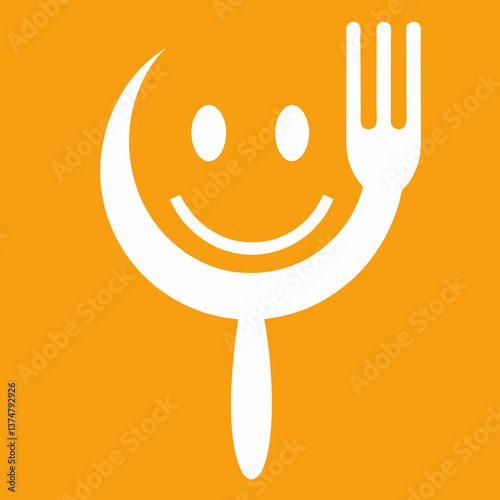 vector happy face smile food fork logo design