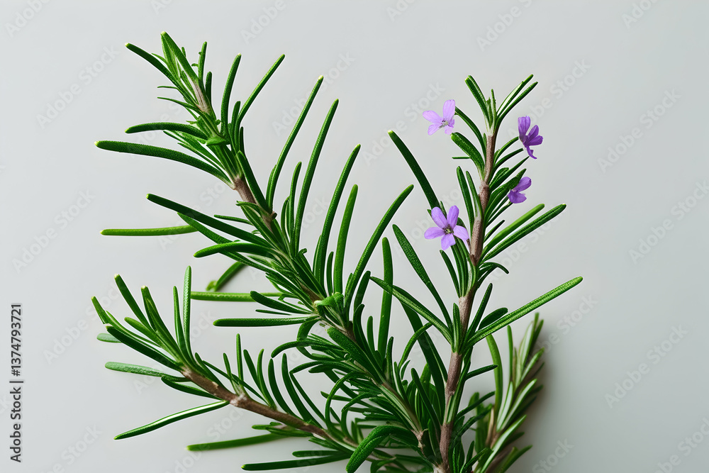 Fototapeta premium rosemary on white background,Fresh Rosemary Sprig on Clean White Background with Copy Space,fresh rosemary isolated in on white,Silhouette of a delicate rosemary branch on a white background.