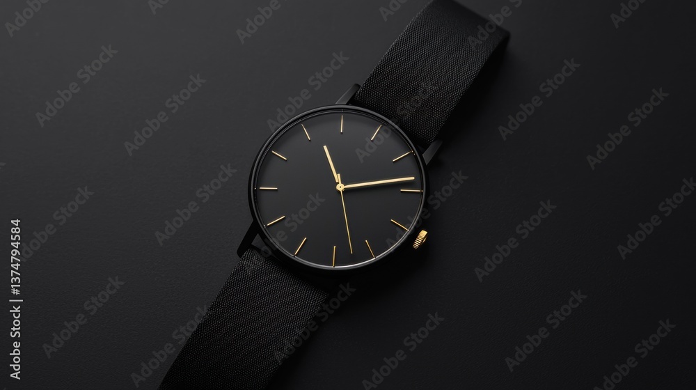 custom made wallpaper toronto digitalClose-up of a wristwatch with a black dial and a black strap. the watch has a round face with a gold-colored hour hand and minute hand.