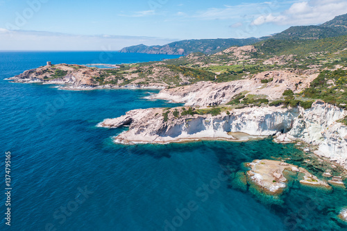 Obraz na płótnie Aerial view to Bosa coast, panoramic road Bosa-Alghero, Sardinia, Italy, Europe