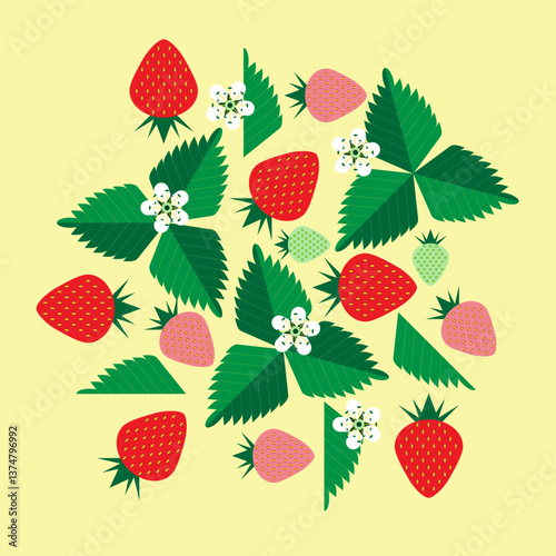 Strawberries mid century modern artwork