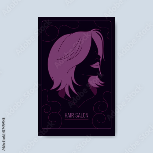 Minimalist poster design with elegant female profile illustration for a beauty salon
