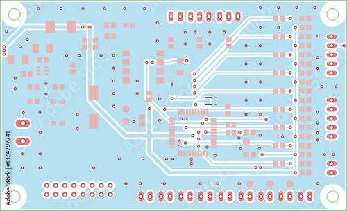 Tracing conductors of printed circuit board
of electronic device. Vector engineering 
drawing of pcb design. Electric background.
Computer technic cad project.