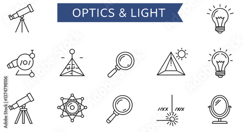 Optics & Light: A collection of line icons.