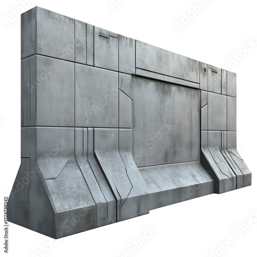 Futuristic Concrete Barrier with Geometric Design and Worn Texture in Dark Environment for Sci-Fi and Urban Illustration