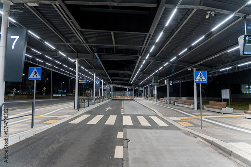 Картината върху платно Rzędy podświetlonych lamp w przestrzeni miejskiej, futurystyczny klimat nocnej a