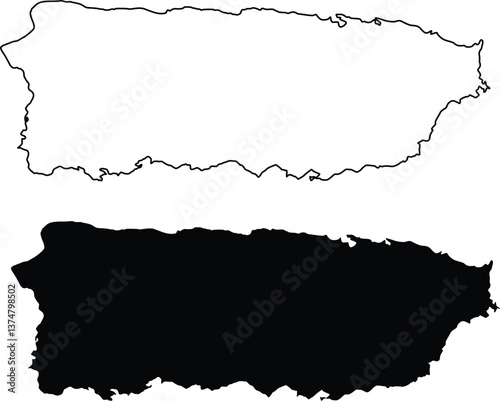 Puerto Rico Country Silhouette Flat and Outline Design
