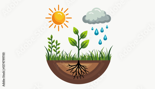 Nature illustration showing growth stages of a plant  