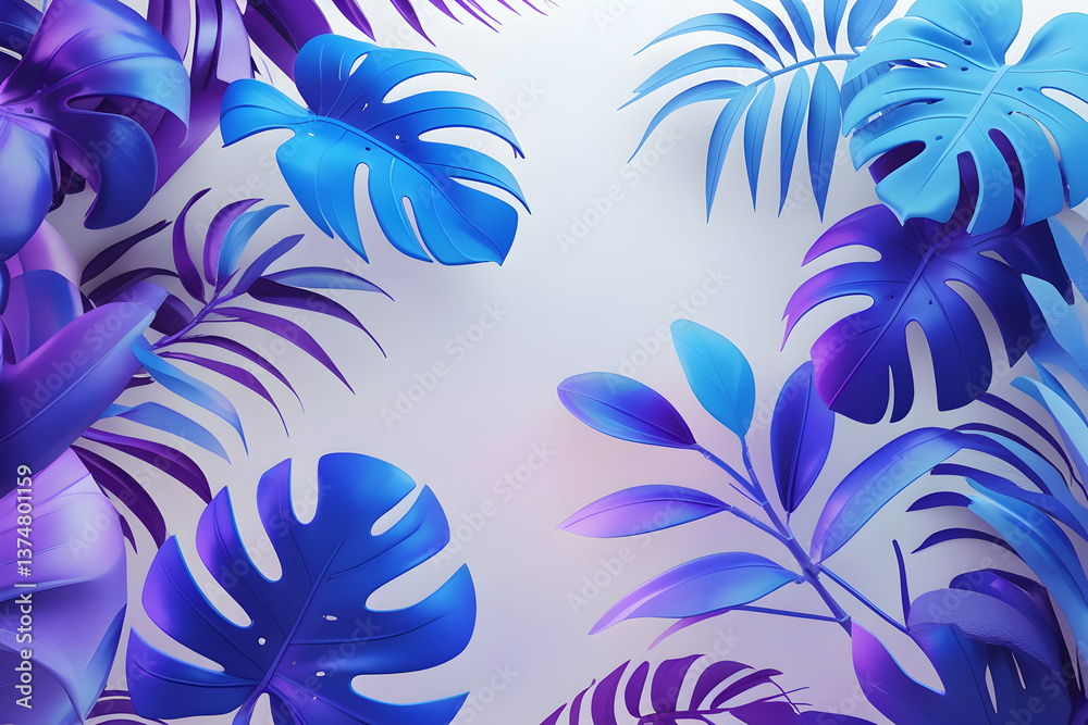 Naklejka premium Tropical green palm leaf cut out , ai,Vibrant holographic Monstera plant on a transparent background,Set of tropical leaves on white background. 