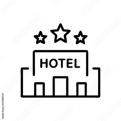 Hotel icon featuring stars and building outline  