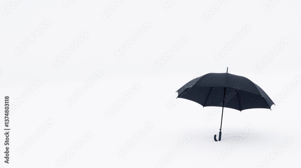 Photograph of a black umbrella with small white dots on it. the umbrella is open and is standing upright on a white background. the handle of the umbrella is curved and appears to be made of metal. Photograph of a black umbrella with small white dots on it. the umbrella is open and is standing upright on a white background. the handle of the umbrella is curved and appears to be made of metal.