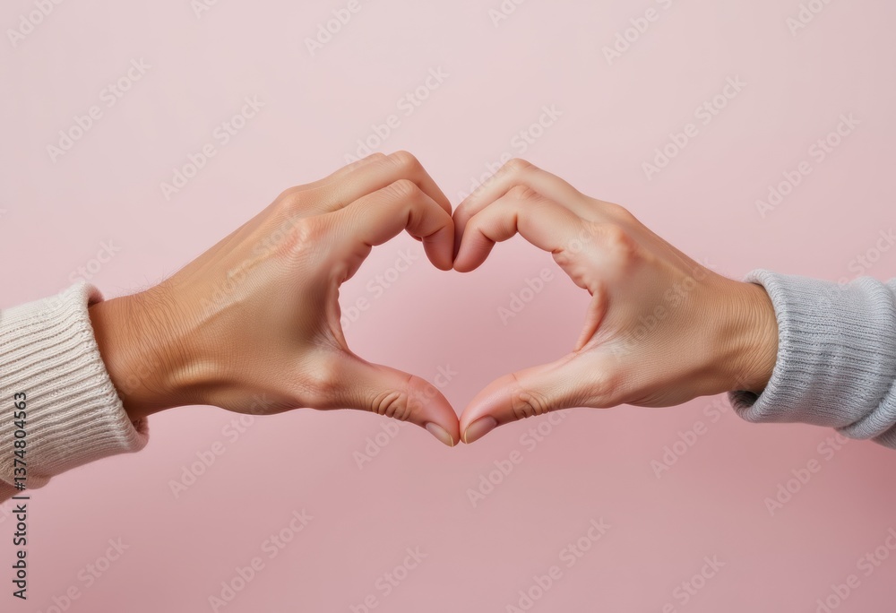 Obraz premium Hands Forming Heart Shape on Pink Background 