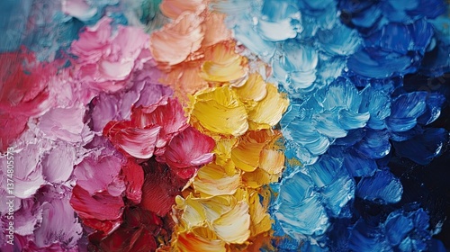 Oil painting depicting vibrant flowers in a range of colours