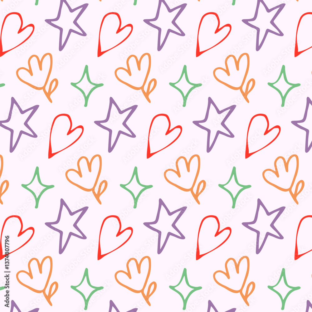 Cute minimalistic children's seamless pattern with doodle elements. Cute minimalistic children's seamless pattern with doodle elements.