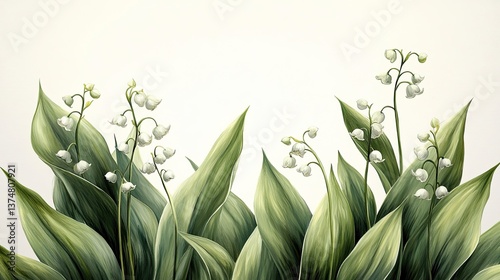 Painting of lily of the valley on a white background