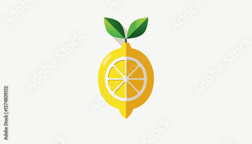 Lemon illustration with leaves on a light background  