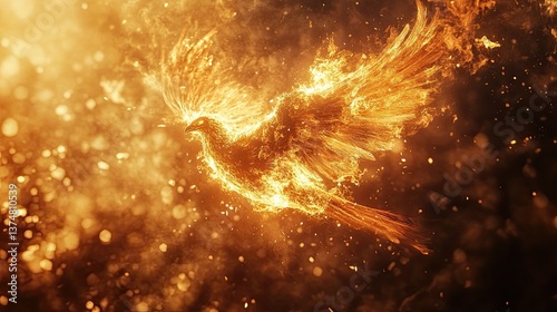 Phoenix in Flight: A phoenix soaring through the air, engulfed in flames. 