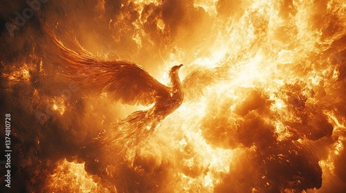 Phoenix in Flight: A phoenix soaring through the air, engulfed in flames. 